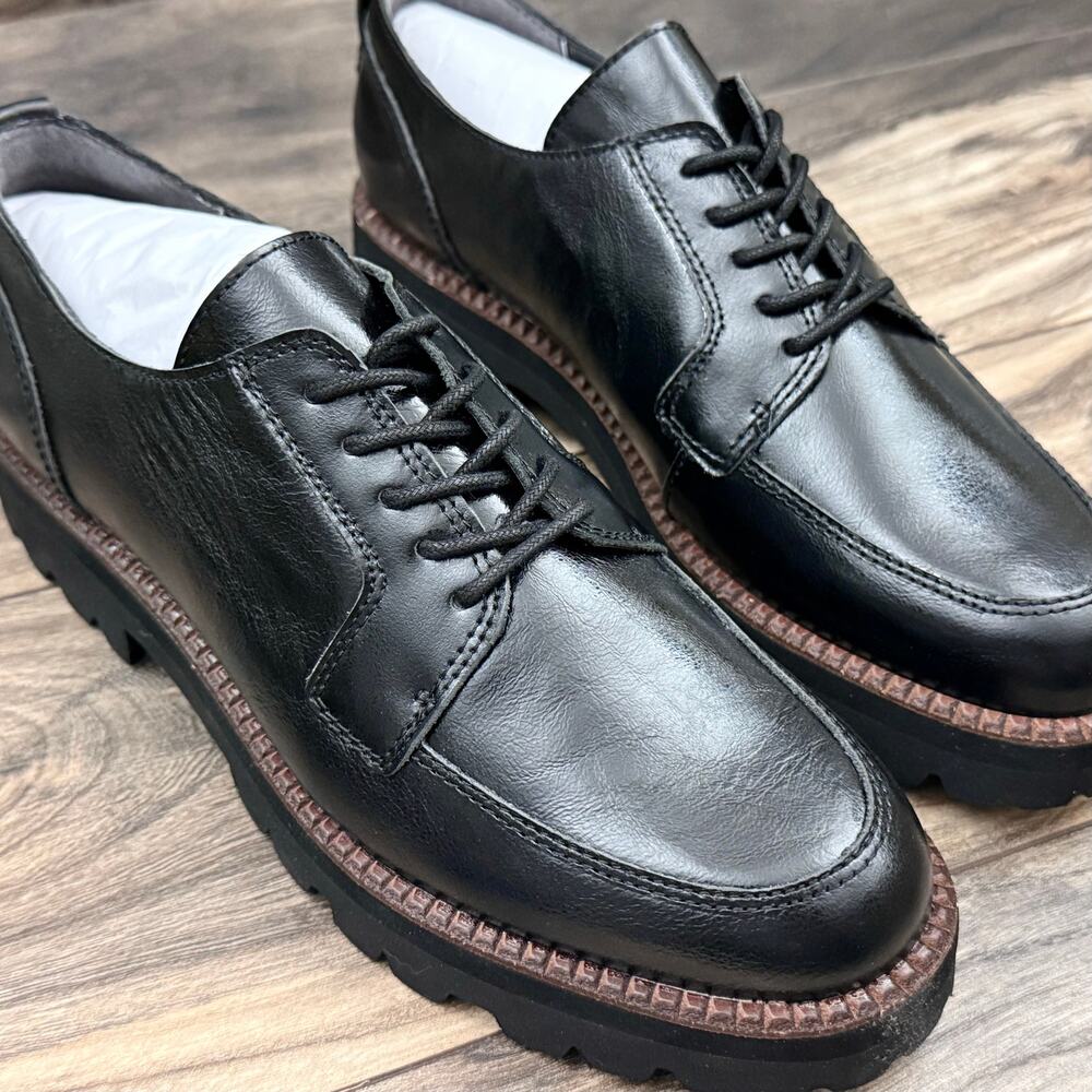 NIB Dolce Vita Morna 8.5 Chunky Lug Sole Lace Up Preppy Oxford Crinkle Patent - Picture 5 of 11